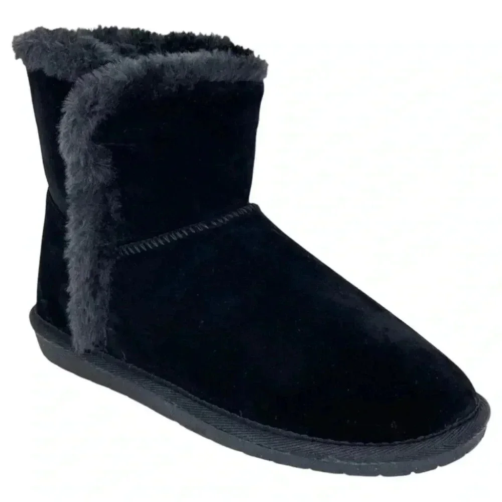 Sugar Polly Black Velvet Faux Fur Trim Womens Ankle Boots Size 6M